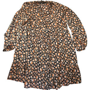 ZARA Women's M Floral Long Sleeve Mini Dress Brown Black Fall Cottagecore Boho